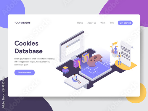 Landing page template of Cookies Database Illustration Concept. Isometric flat design concept of web page design for website and mobile website.Vector illustration