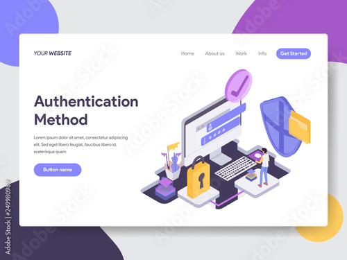 Landing page template of Online Shopping Authentication Method Illustration Concept. Isometric flat design concept of web page design for website and mobile website.Vector illustration