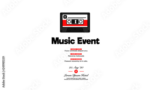 Music Event Cassette Invitation Design with Where and When Details