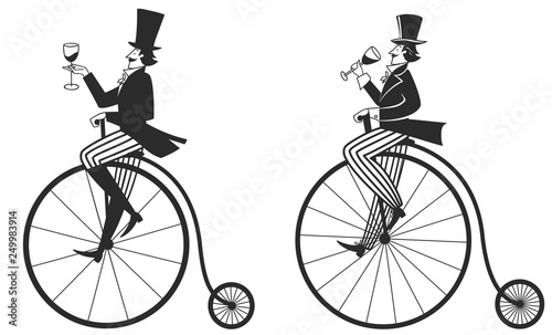 retro man cycling with a glass of wine