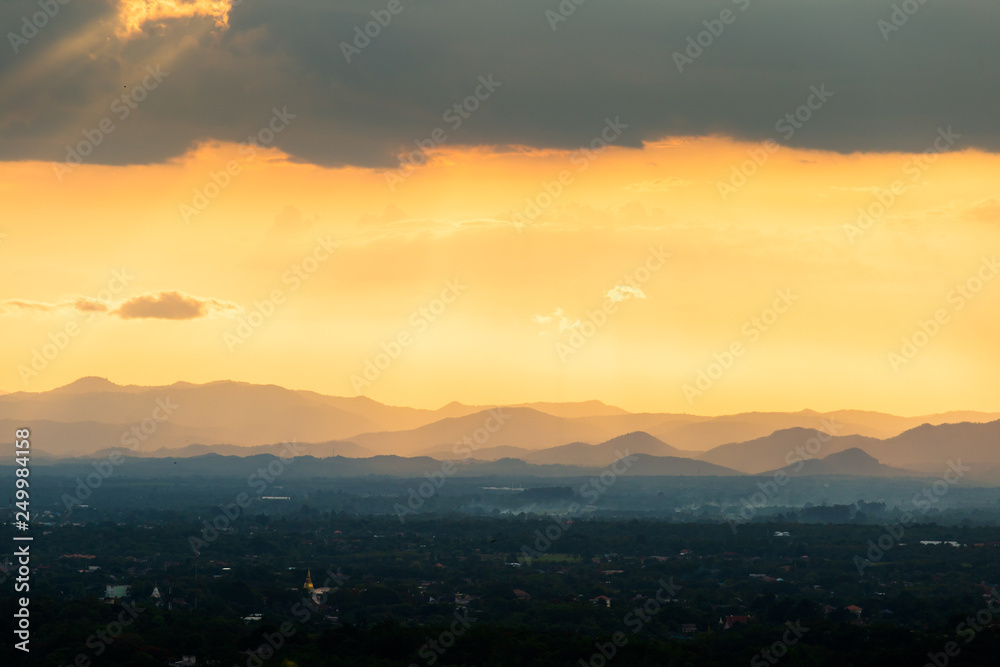 colorful dramatic sky with cloud at sunset.