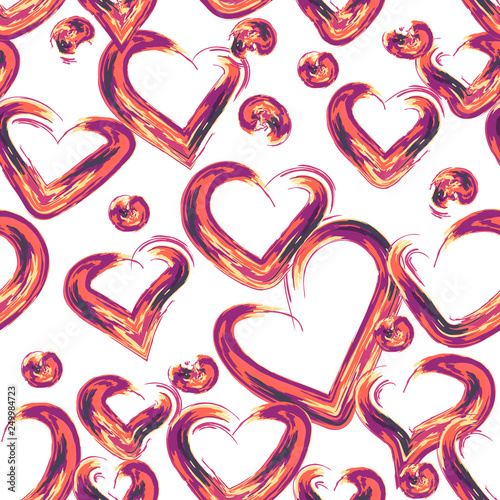 Heart pattern hand drawn ink brush. Vector fashion textile