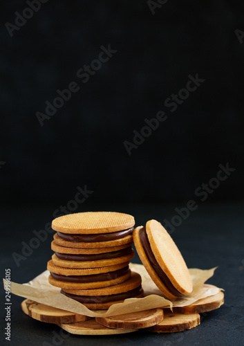 shortbread biscuits with chocolate filling. photo