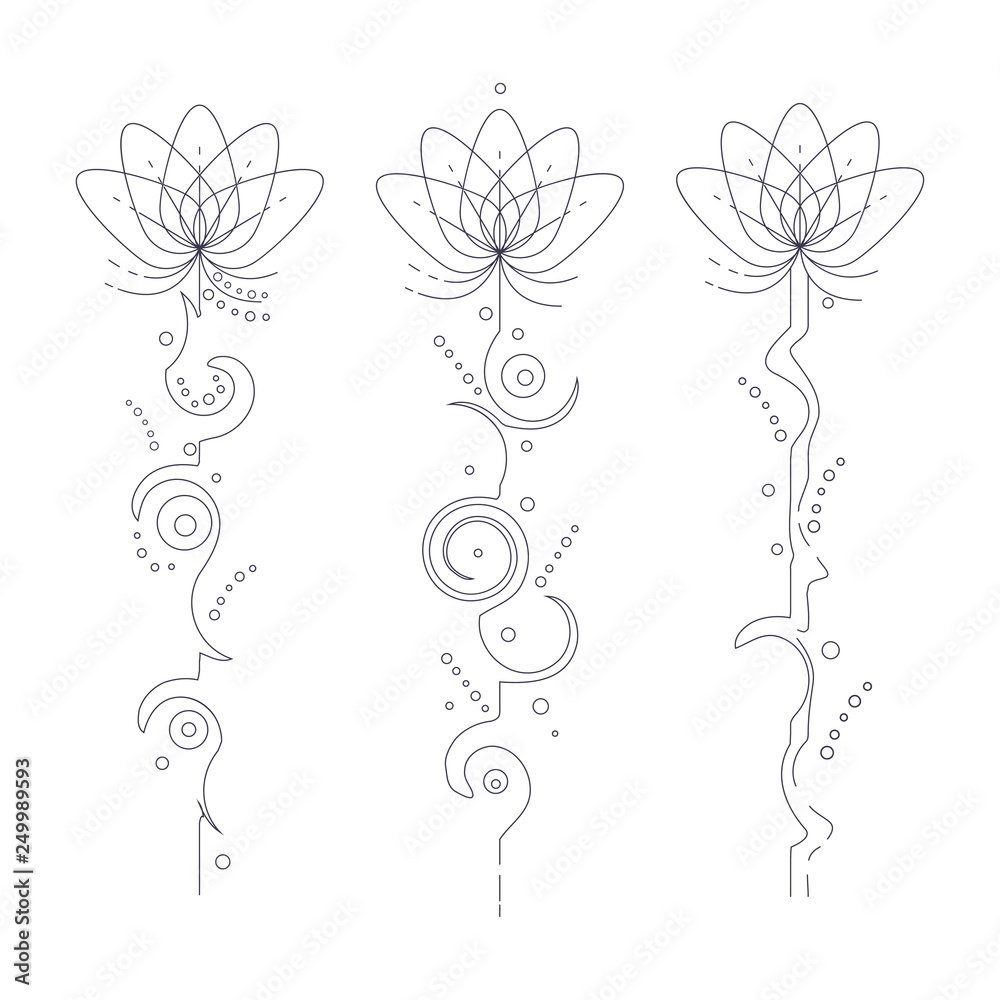 Fine line lotus unalome tattoo on the tricep.
