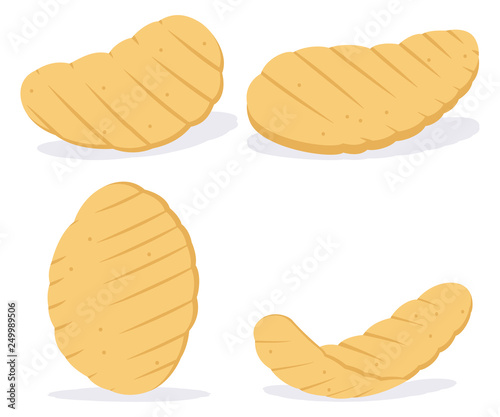 Potato wavy chips. Vector cartoon flat shack set isolated on white background.