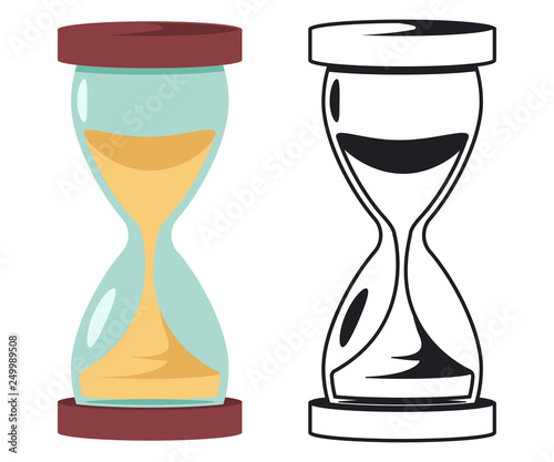 Sand hourglass vector cartoon illustration isolated on white background.