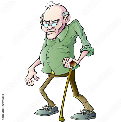 Grouchy old man with his walking stick