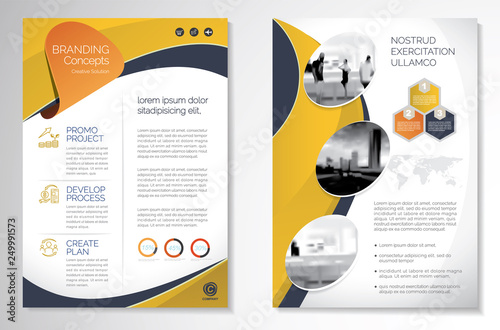 Template vector design for Brochure, AnnualReport, Magazine, Poster, Corporate Presentation, Portfolio, Flyer, infographic, layout modern with yellow color size A4, Front and back, Easy to use