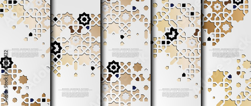 Fotografiet Modern arabesque pattern collection gold texture background template vector
