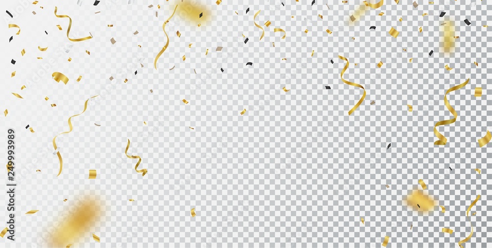 Gold confetti background, isolated on transparent background - obrazy, fototapety, plakaty 