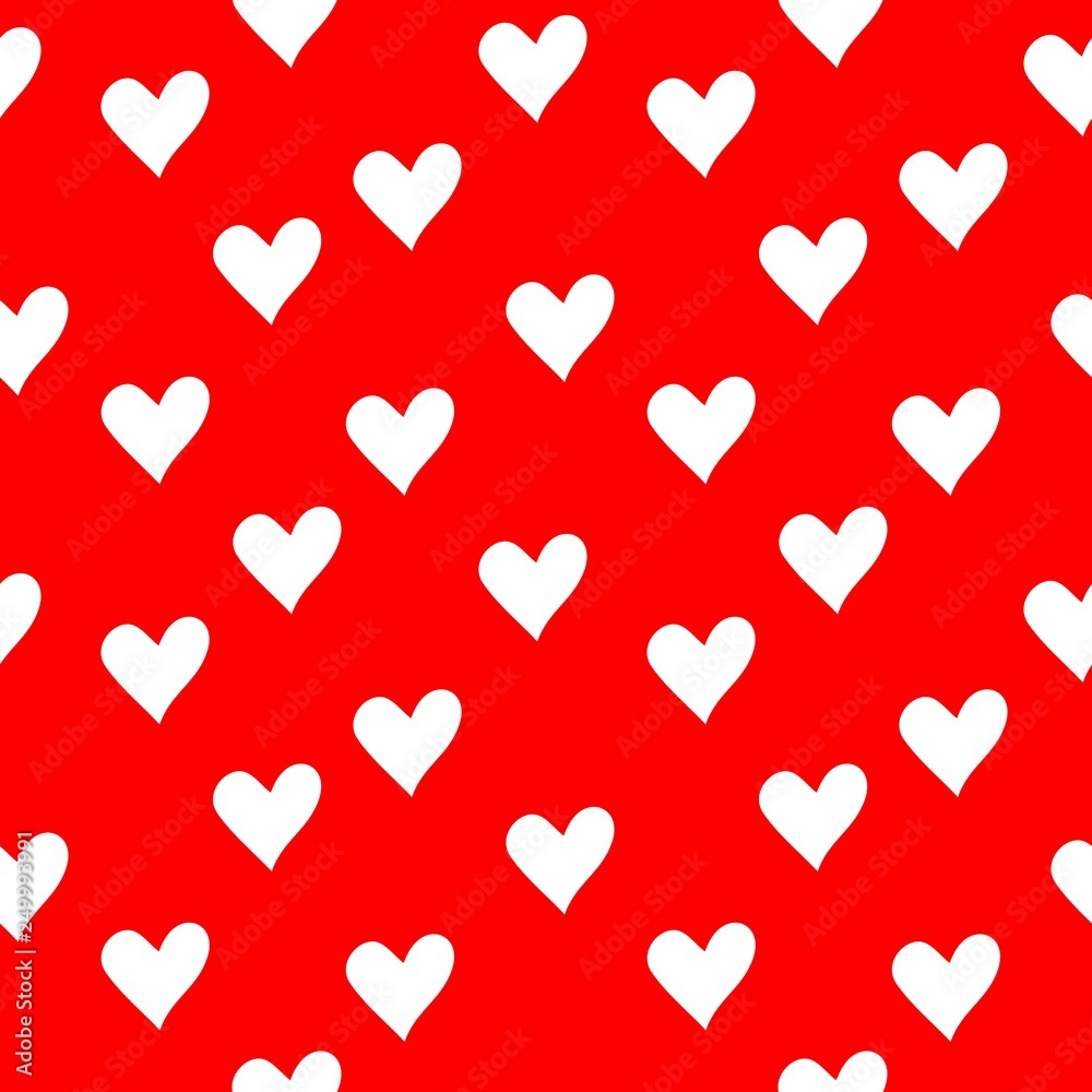 Hearts seamless pattern vector, red color background and white, cute hearts drawing