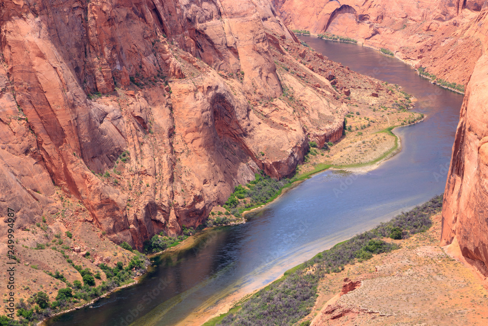 Colorado River view from Horseshoe Bend. It is located at Page, Arizona, USA. It is a horseshoe-shaped incised meander of the  Page, Arizona, USA. 
