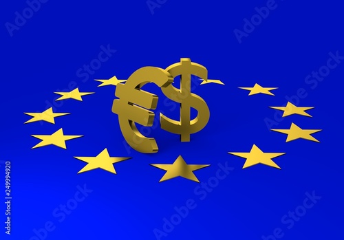 euro and dollars symbol, 3d illustration