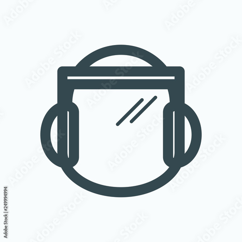 Protective mask, mesh face shield mask with hearing protection for trimming grass vector icon