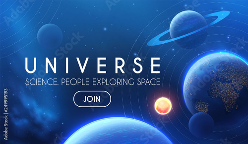 Planets in Universe with Star, Nebula and Galaxy Lights. 3D REalistic Space. Cosmos Design.