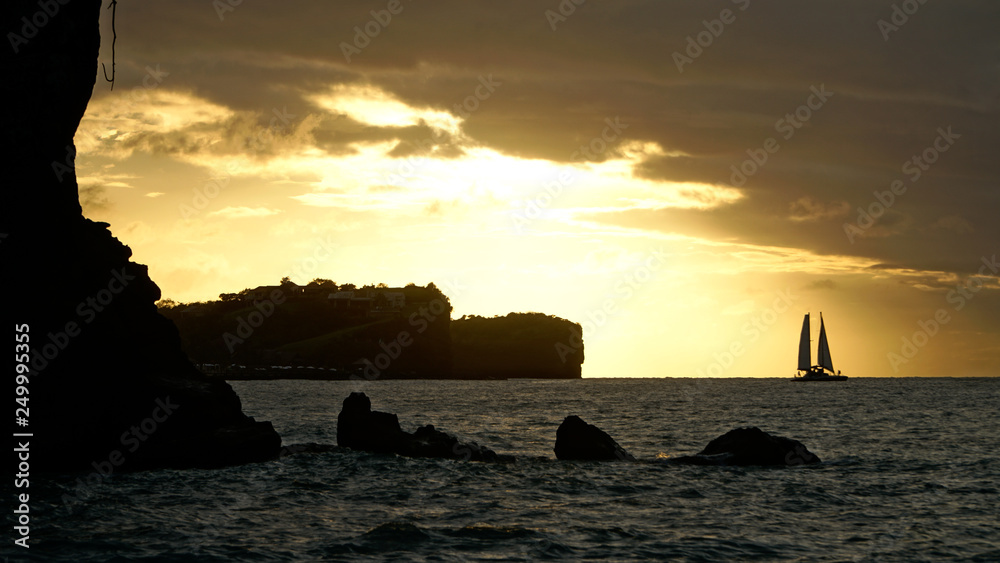 Sunset sky over the ocean at St. George's on Caribbean Island Grenada.