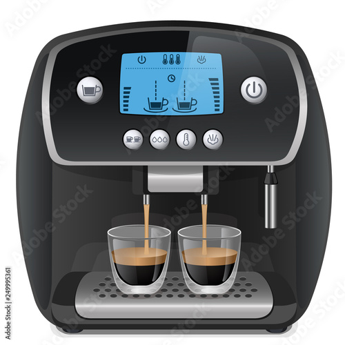 Coffee machine with cups on white background photo