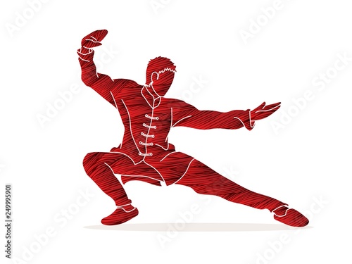 Man Kung Fu pose ready to fight graphic vector.