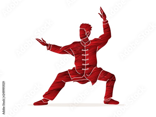 Man Kung Fu pose ready to fight graphic vector.