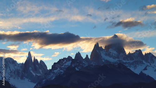 Mount Fitz Roy and Cerro Torre at sunset, Argentina