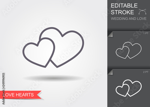 Two hearts symbol of love. Line icon with shadow and editable stroke
