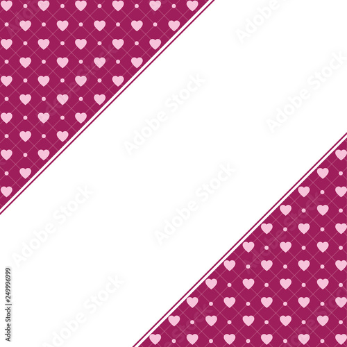 Hearts pattern background with frame for text. Valentine's day and Mother's day greeting card with border - pink, red colors. Banner, invitation or label