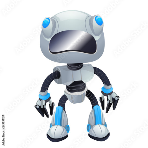 Robot cartoon character in vector 3d mascot with emotions, technology, cute isolated on white background.
