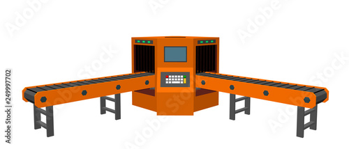 Empty conveyor belt with monitor. Isolated on white background.