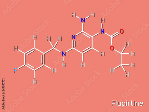 Flupirtine analgesic drug structural formula. Vector illustration