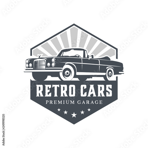 Vintage Car Logo Design Retro Hexagon Classic Style Vector