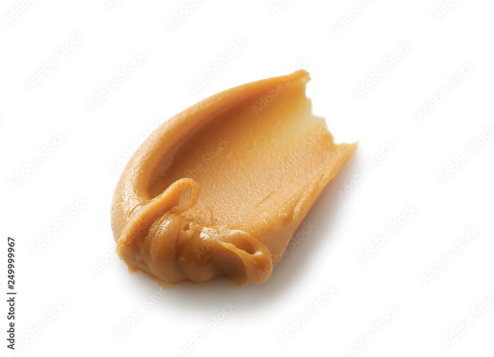 Tasty peanut butter on white background
