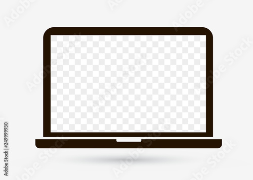 Laptop isolated screen. Vector icon in flat style with space for your picture and text message on transparent PC Computer display. 