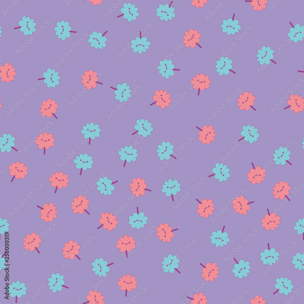Seamless pattern with Kawaii flowers. Vector