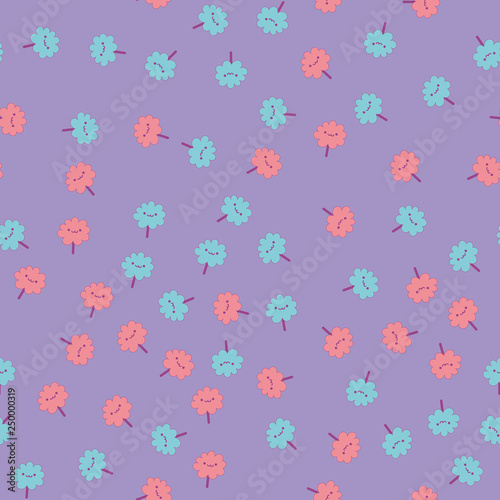 Seamless pattern with Kawaii flowers. Vector