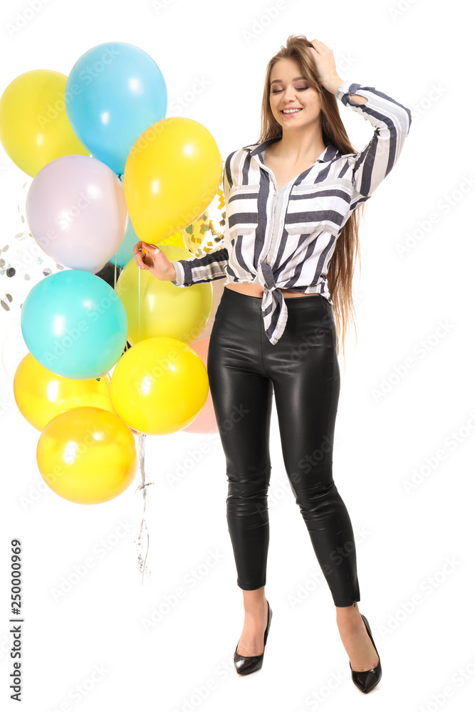 Beautiful young woman with balloons on white background Beautiful young woman with balloons on white background
