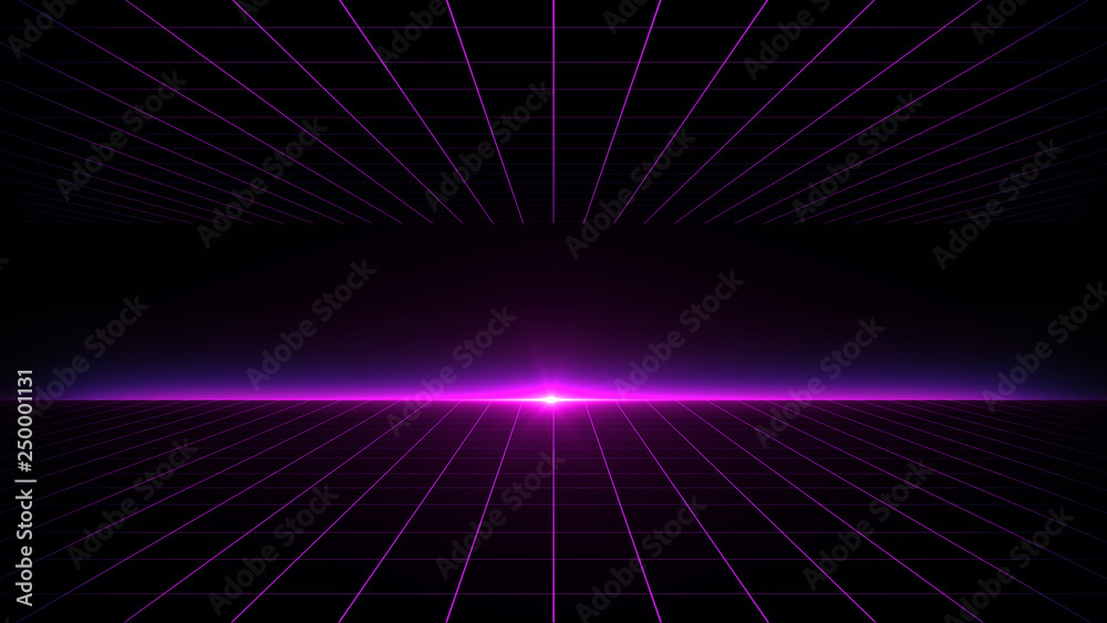Retro Sci-Fi Background Futuristic landscape of the 80`s. Digital Cyber Surface. Suitable for design in the style of the 1980`s