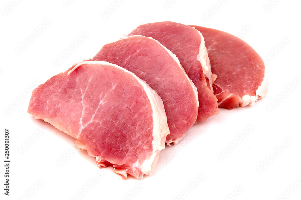Raw pork cutlet on white background, meat pig