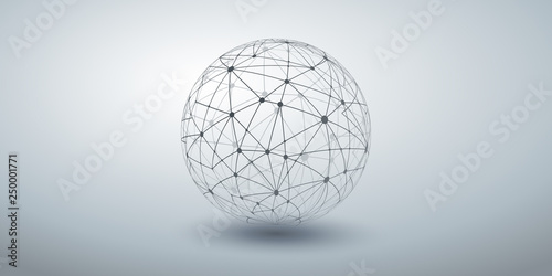 Networks - Transparent Ploygonal Globe Design on Grey Wide Background 