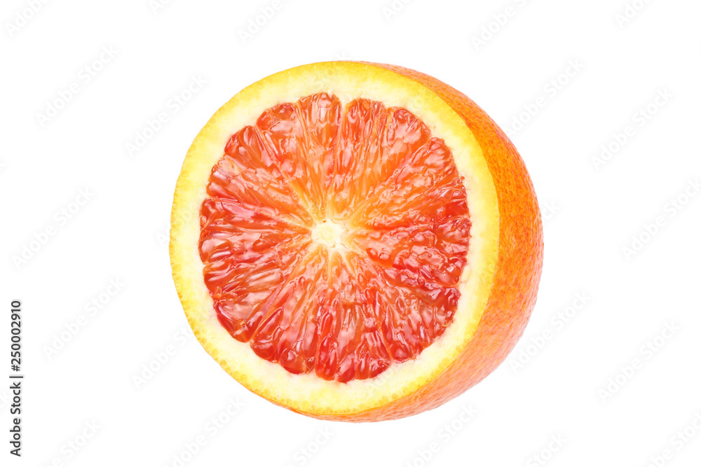 Red blood orange fruit with slices isolated on white background