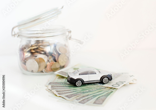 Silver coins in bank Glass collected on car