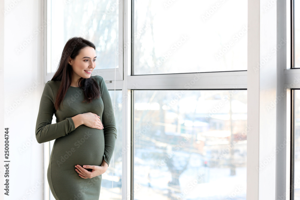 Beautiful pregnant woman near window at home Beautiful pregnant woman near window at home