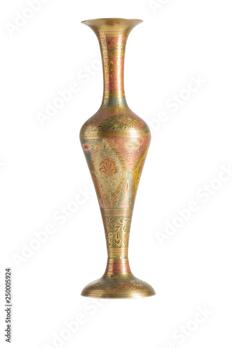 metal oriental vase with an ornament isolated on a white background © phant