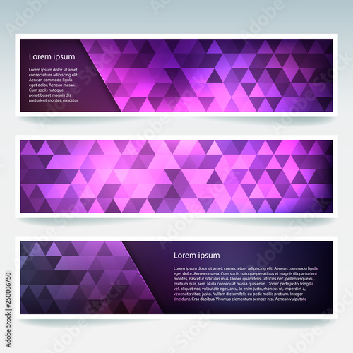 Abstract banner with business design templates. Set of Banners with polygonal mosaic backgrounds. Geometric triangular vector illustration. Pink, purple colors.