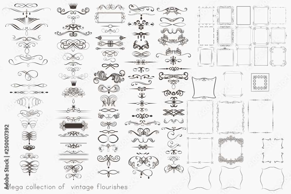 Collection of vector calligraphic elements, flourishes and page decorations, mega set for design