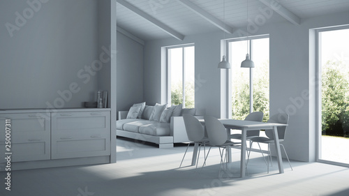 Modern house interior. Repairs. Gray interior.  3D rendering.