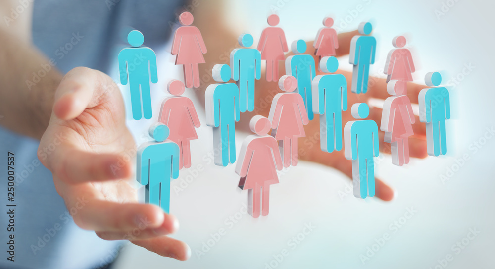 Businessman using 3D rendering group of people Businessman using 3D rendering group of people