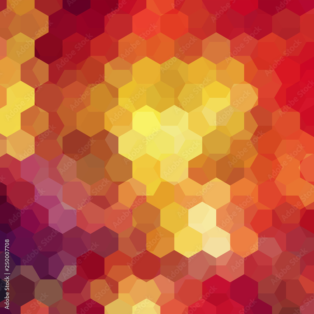 Vector background with red, orange, yellow hexagons. Can be used in cover design, book design, website background. Vector illustration Vector background with red, orange, yellow hexagons. Can be used in cover design, book design, website background. Vector illustration