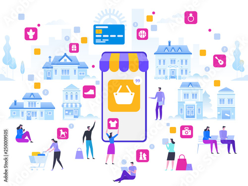 Online Shopping and Delivery of Purchases. Ecommerce Sales