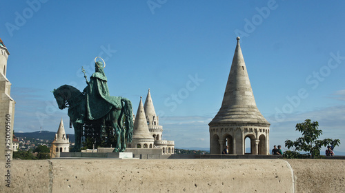 Scenic view of Fisherman's Bastion and monument, Castle hill in Buda, beautiful architecture, sunny day, Budapest, Hungary