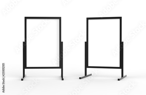 Blank metallic outdoor advertising stand, clear street signage board mock up template on isolated white background, 3d illustration